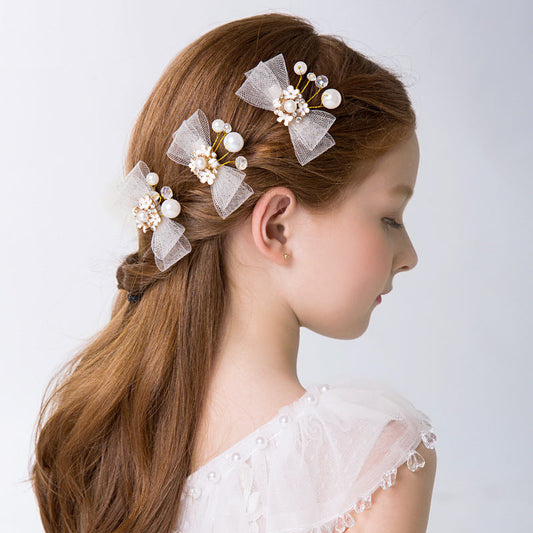 クリップ 子供 ホワイト リボン ヘアアクセサリー JA0013