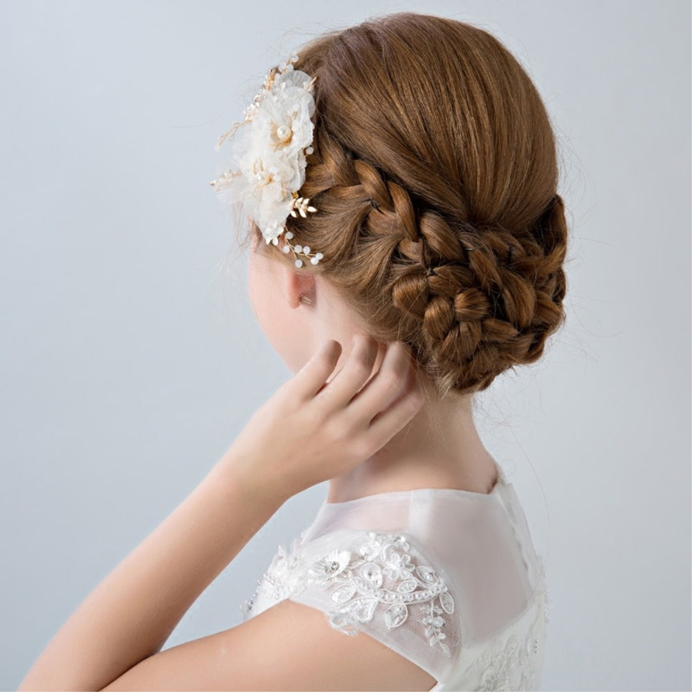 クリップ 子供 ホワイト フラワー ヘアアクセサリー JA0017
