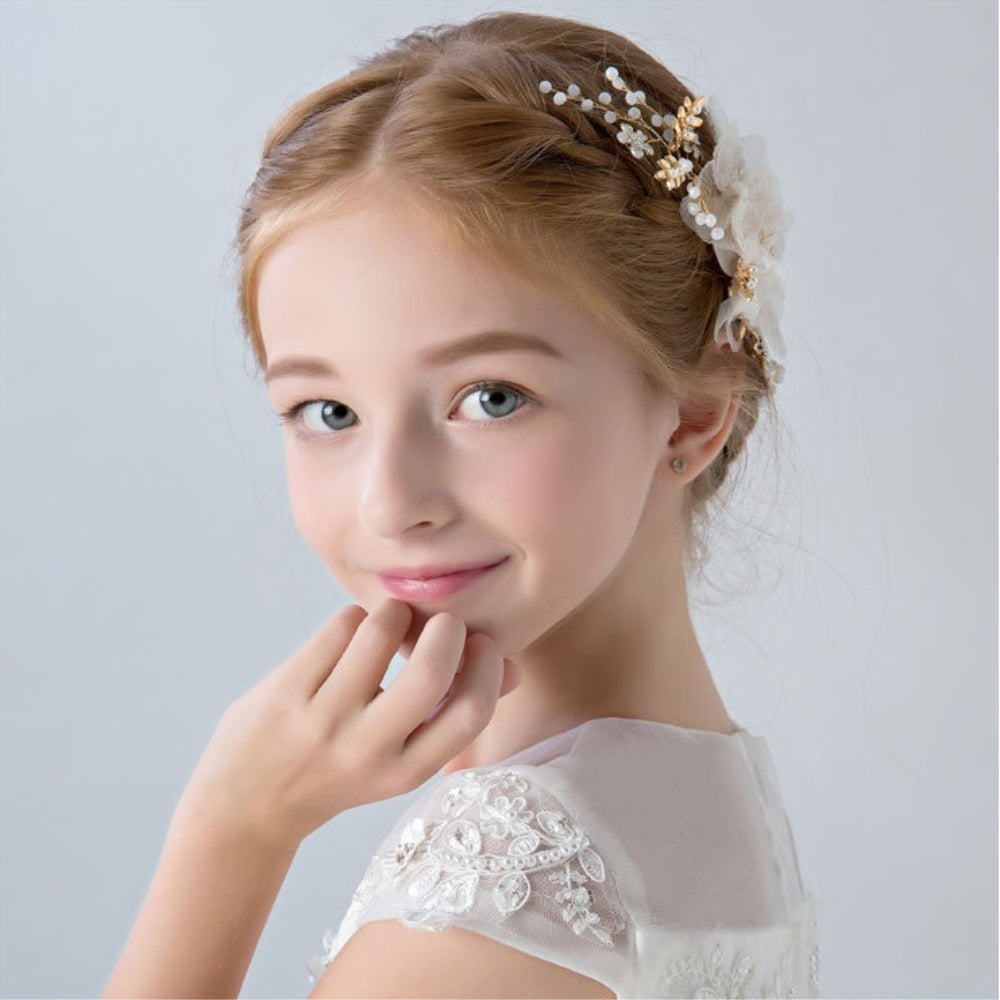 クリップ 子供 ホワイト フラワー ヘアアクセサリー JA0017
