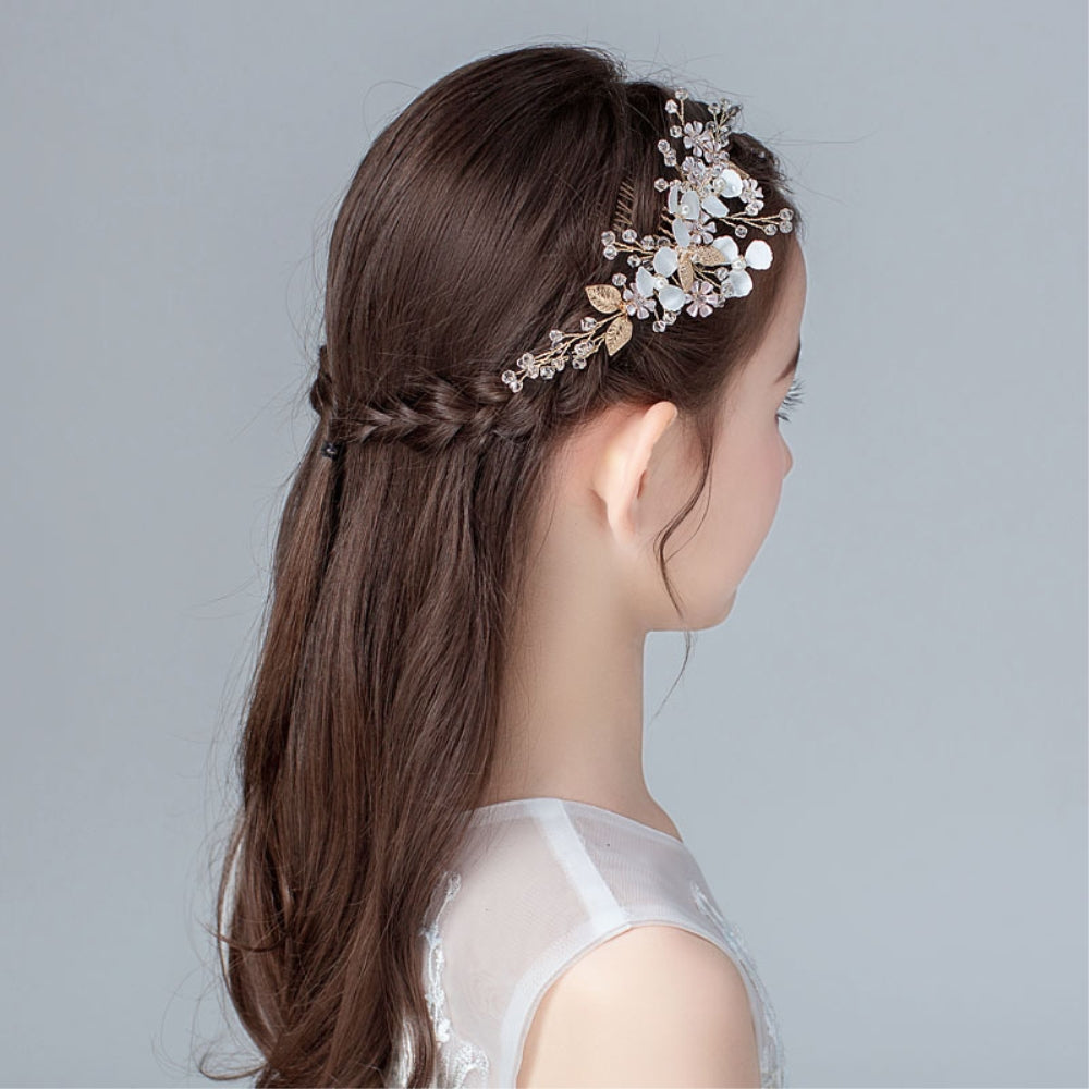 コーム 子供 ホワイト フラワー ヘアアクセサリー JA0020